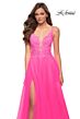 La Femme 29964 Lace Top Plunging Neck Bare Back Dress