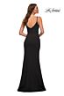 La Femme 30072 A-Line Low V Back Side Slit Jersey Dress