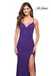 La Femme 30072 A-Line Low V Back Side Slit Jersey Dress