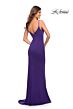 La Femme 30072 A-Line Low V Back Side Slit Jersey Dress