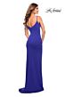 La Femme 30072 A-Line Low V Back Side Slit Jersey Dress