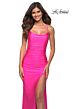 La Femme 30172 Jersey Slim-Fit Side Thigh-High Slit Dress