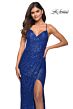 La Femme 30290 Sequin Faux-Wrap Lace-Up Back Dress