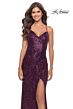 La Femme 30290 Sequin Faux-Wrap Lace-Up Back Dress