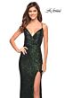La Femme 30305 Sequin Surplice Ruched Strappy Lace-Up Dress