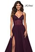 La Femme 30334 Ruched Illusion Corset High Slit Dress