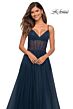 La Femme 30334 Ruched Illusion Corset High Slit Dress
