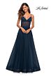 La Femme 30334 Ruched Illusion Corset High Slit Dress