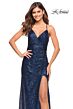 La Femme 30374 Sequin Ruched Surplice Bodice Lace-Up Back Dress