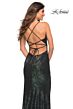 La Femme 30374 Sequin Ruched Surplice Bodice Lace-Up Back Dress