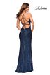 La Femme 30374 Sequin Ruched Surplice Bodice Lace-Up Back Dress