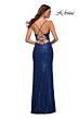 La Femme 30388 Stretch Sequin Deep V Lace-Up Dress