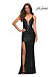 La Femme 30388 Stretch Sequin Deep V Lace-Up Dress