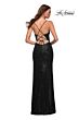 La Femme 30388 Stretch Sequin Deep V Lace-Up Dress