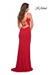 La Femme 30393 Ruched Surplice Bodice Lace-Up Back Dress