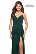 La Femme 30393 Ruched Surplice Bodice Lace-Up Back Dress