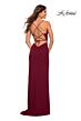 La Femme 30418 High Slit Lace-Up Back Ruched Dress