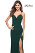 La Femme 30418 High Slit Lace-Up Back Ruched Dress