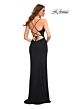La Femme 30418 High Slit Lace-Up Back Ruched Dress