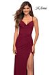 La Femme 30418 High Slit Lace-Up Back Ruched Dress