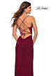 La Femme 30418 High Slit Lace-Up Back Ruched Dress