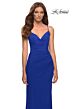 La Femme 30418 High Slit Lace-Up Back Ruched Dress
