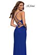 La Femme 30418 High Slit Lace-Up Back Ruched Dress