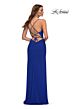 La Femme 30418 High Slit Lace-Up Back Ruched Dress