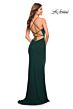 La Femme 30418 High Slit Lace-Up Back Ruched Dress