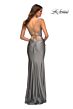 La Femme 30466 Ruched Waist Lace Applique Dress