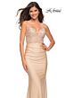 La Femme 30466 Ruched Waist Lace Applique Dress