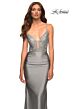 La Femme 30466 Ruched Waist Lace Applique Dress