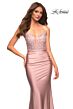 La Femme 30466 Ruched Waist Lace Applique Dress