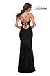 La Femme 30466 Ruched Waist Lace Applique Dress