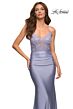 La Femme 30466 Ruched Waist Lace Applique Dress
