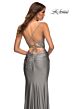 La Femme 30466 Ruched Waist Lace Applique Dress