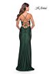 La Femme 30466 Ruched Waist Lace Applique Dress