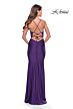 La Femme 30466 Ruched Waist Lace Applique Dress