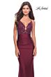 La Femme 30466 Ruched Waist Lace Applique Dress