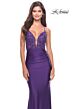 La Femme 30466 Ruched Waist Lace Applique Dress