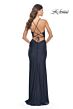 La Femme 30466 Ruched Waist Lace Applique Dress