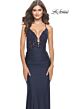 La Femme 30466 Ruched Waist Lace Applique Dress