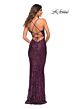 La Femme 30496 Lace-Up Back Print Sequin Dress