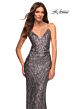 La Femme 30496 Lace-Up Back Print Sequin Dress