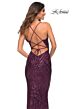 La Femme 30496 Lace-Up Back Print Sequin Dress