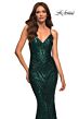 La Femme 30496 Lace-Up Back Print Sequin Dress