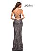 La Femme 30496 Lace-Up Back Print Sequin Dress