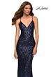 La Femme 30496 Lace-Up Back Print Sequin Dress