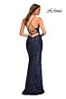 La Femme 30496 Lace-Up Back Print Sequin Dress