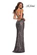 La Femme 30496 Lace-Up Back Print Sequin Dress